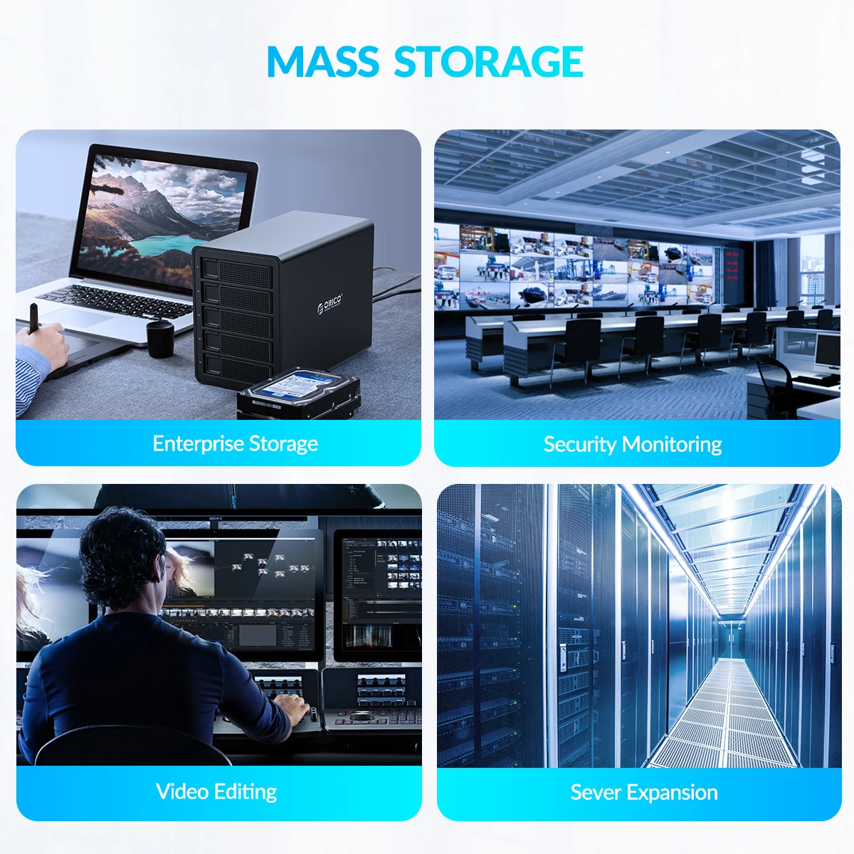 

ORICO 5 Bay HDD Docking Station 80TB With Dual Chip 150W Built-in Power Hard Drive Case For 2.5 3.5 Inch Hard Drives HD SSD