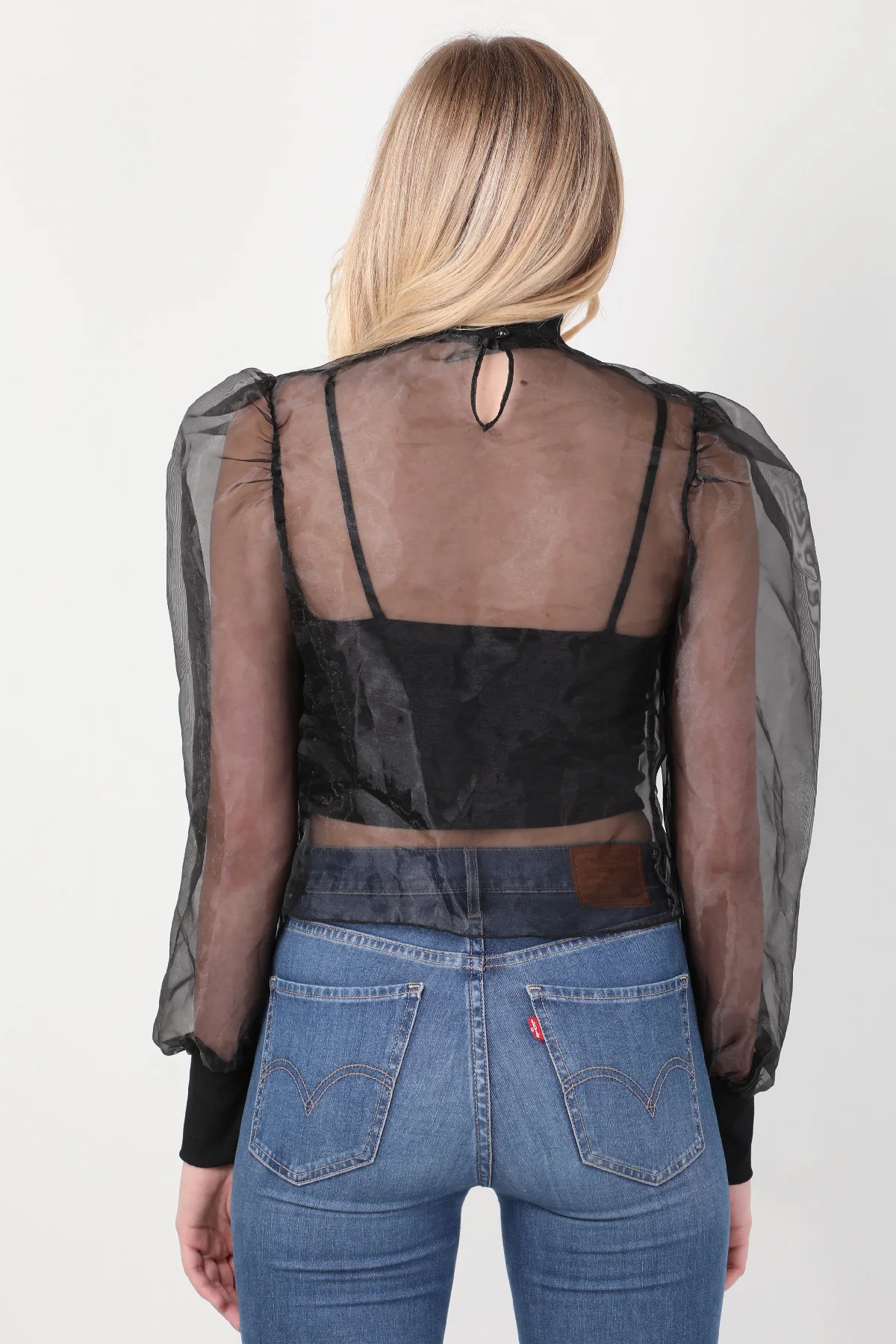 

Womens Black Inside Strap Transparent Chiffon Crop Top