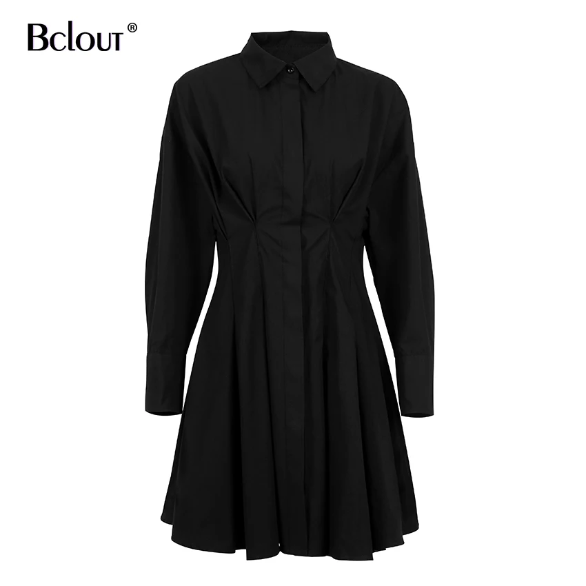 Женское Плиссированное мини-платье Bclout черное элегантное модное платье-рубашка