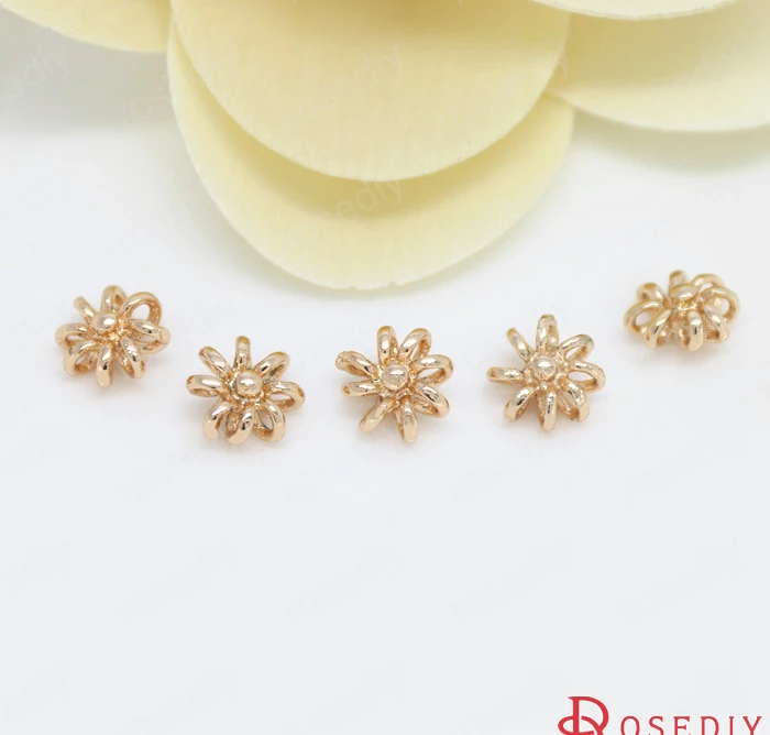 

12PCS 8MM 24K Champagne Gold Color Plated Brass Flower Charms Pendants High Quality Diy Jewelry Accessories