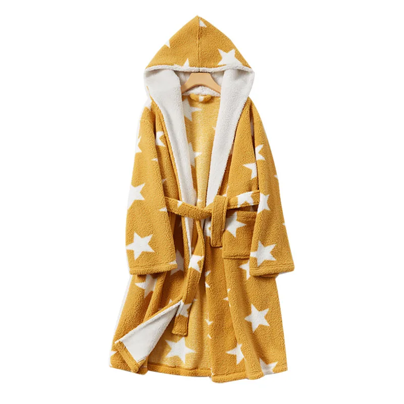 

2021 New Hooded Coat Robe For Couples Fashion Print Stars Mens Bathrobes For Home Winter Plus Velvet Long Dressing Gown Homewear