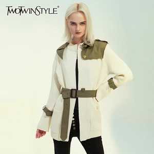 Женская трикотажная куртка TWOTWINSTYLE, разноцветная куртка с отложным воротником, длинными рукавами и высокой талией, 2021