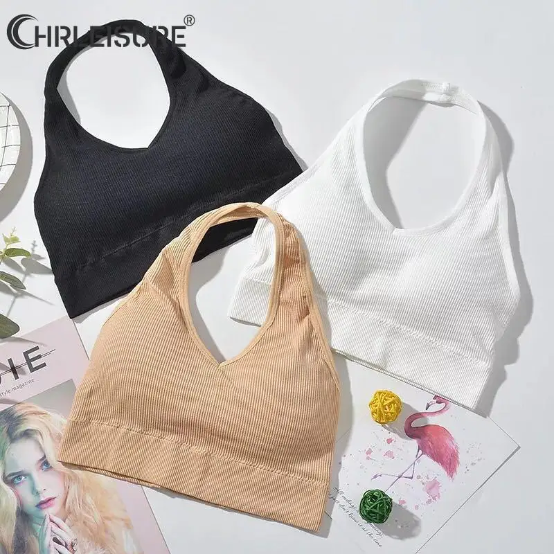 Топ с лямкой на шее женский укороченный топ-труба спортивный бюстгальтер майка