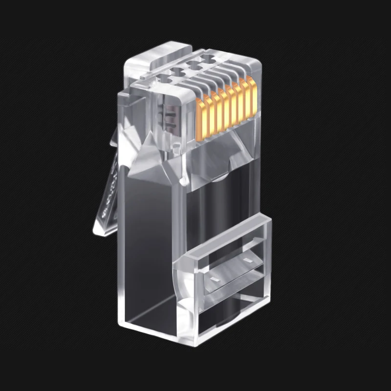100pcs cat6 6 rj45 pass through connector cat6 cat5e rj45 ends with gold plated ethernet cable crimp plug connectors free global shipping