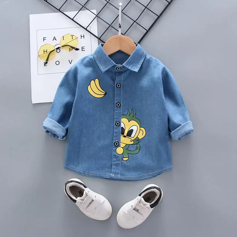 Осень 2020 детская одежда для мальчиков и девочек джинсовая рубашка с длинным