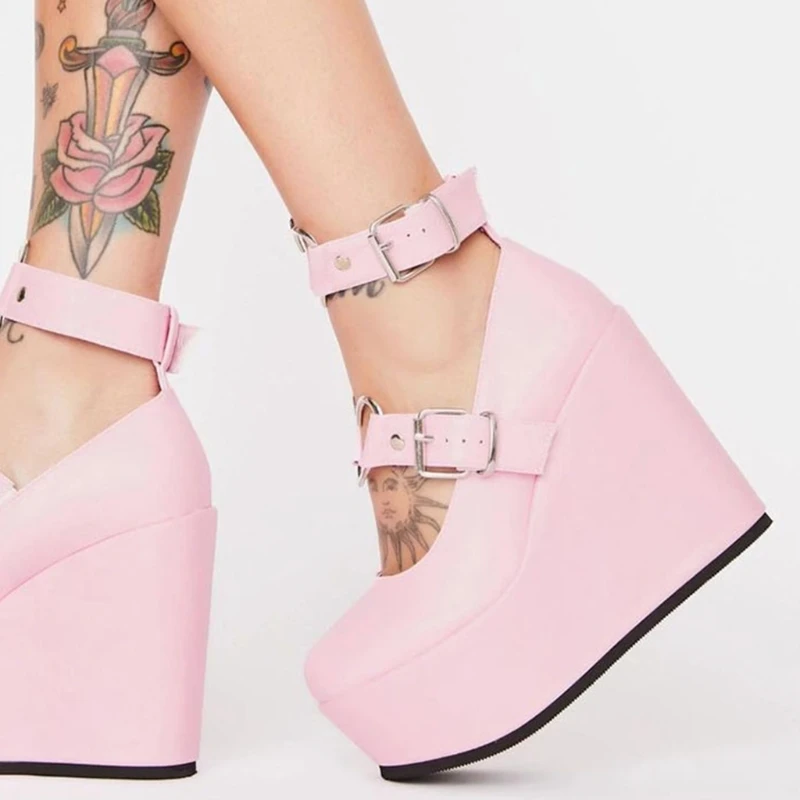 Туфли женские на танкетке милые туфли-лодочки в готическом стиле платформа