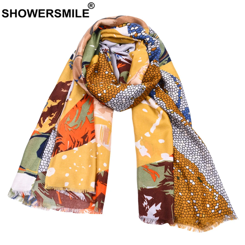 SHOWERSMILE женский шарф армейского зеленого цвета из хлопка и льна с геометрическим