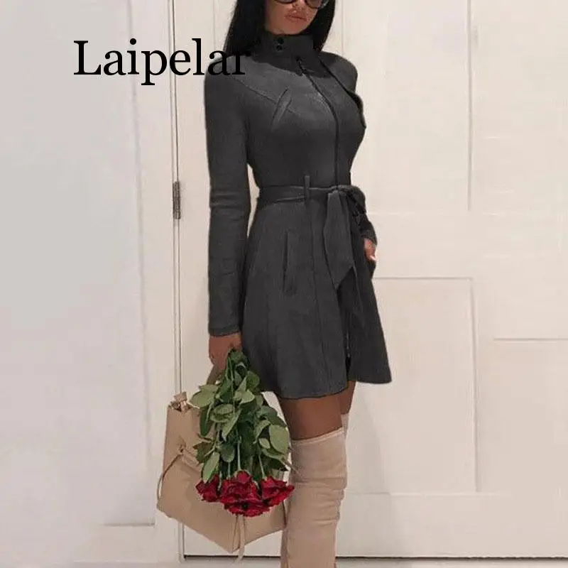 Осеннее женское повседневное замшевое пальто Laipelar с поясом кожаное длинное
