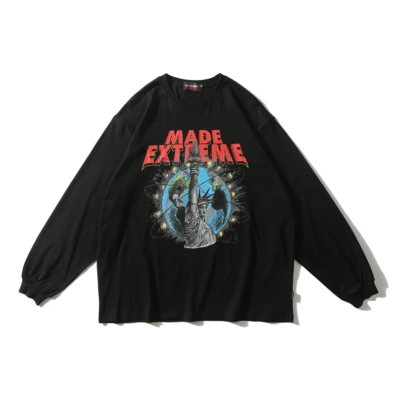 Мужские футболки с длинным рукавом винтажный принт Статуя Свободы большие