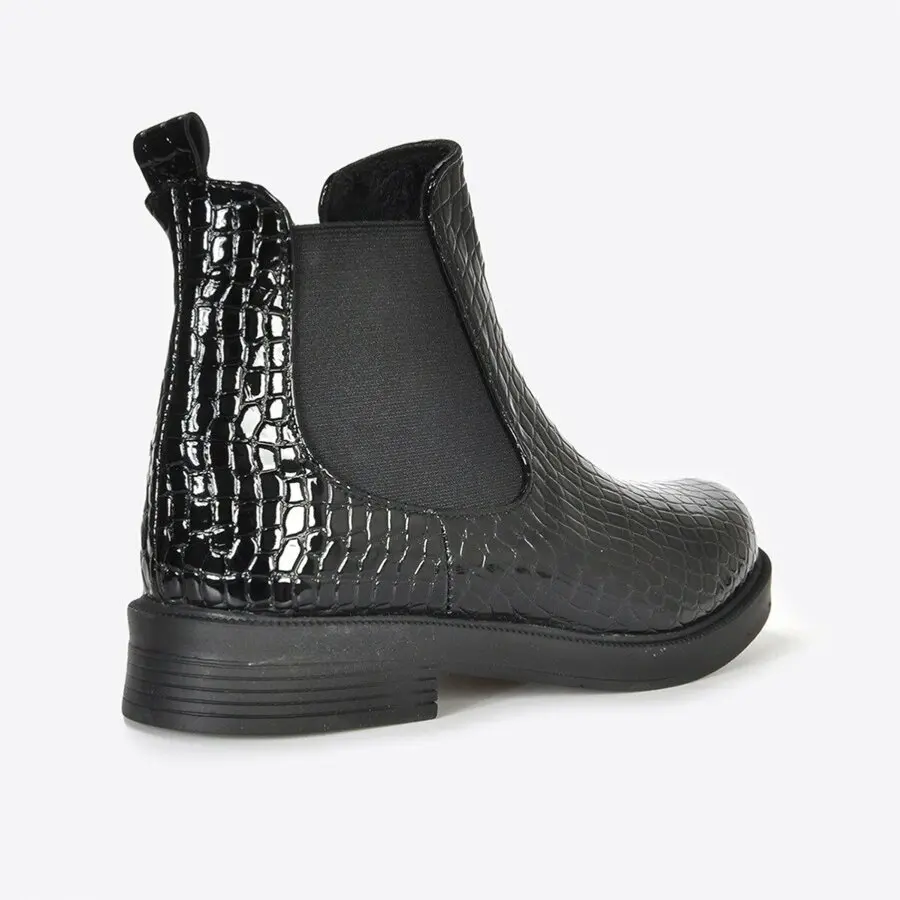 

Women Boots Mink Shoes Women Black Patent Leather Croco Boots Vzn20-064K