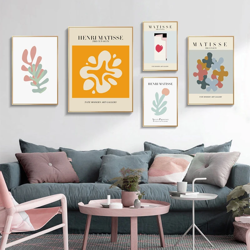 

Matisse Abstract Color Coral Leaves Block Canvas Painting Wall Art Nordic Posters and Prints Wall Pictures for Living Room Decor
