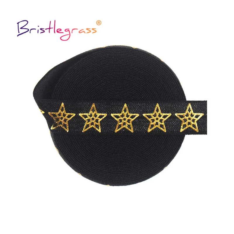 

BRISTLEGRASS 50 100 Yard by Roll 5/8" 15mm Gold Star Foil Print Fold Over Elastic FOE Spandex Band Tape Hair Tie DIY Sewing Trim