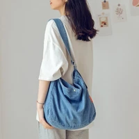 2021 new large capacity women shoulder bags casual handbag street canvas denim shoulder bag solid color zipper shopping bag