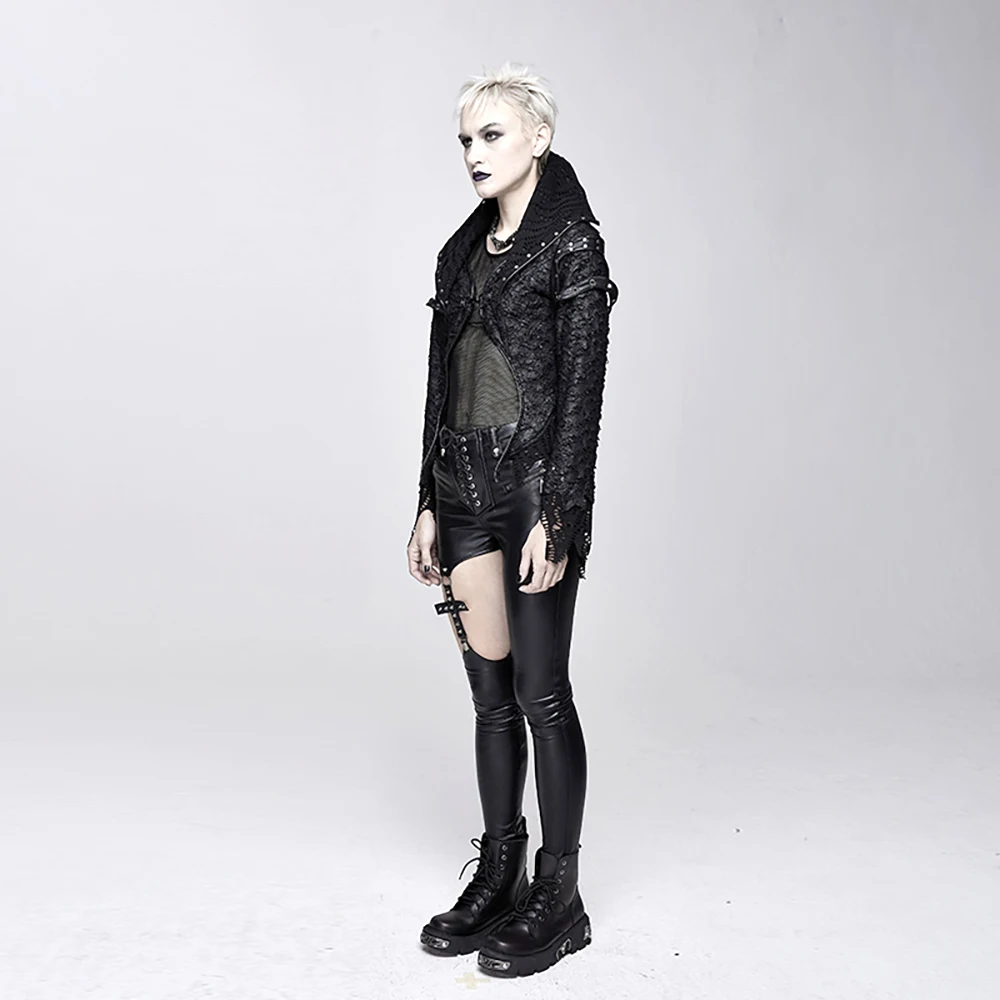 

Fashion Devil Black Halloween Party Women's Punk Jacket Hole Rock Jacket Stand Collar One Button Jacket