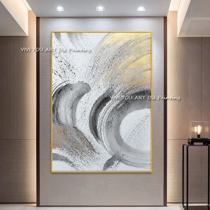 

The Fashion Gold Brush Black Gray Paintings Hand Painted Modern Abstract Oil PaintingCanvas Picture For Living Room Home Decor