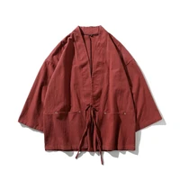 men cotton linen harajuku kimono 2021 summer mens vintage loose shirts male summer chinese style belt kimono cardigan