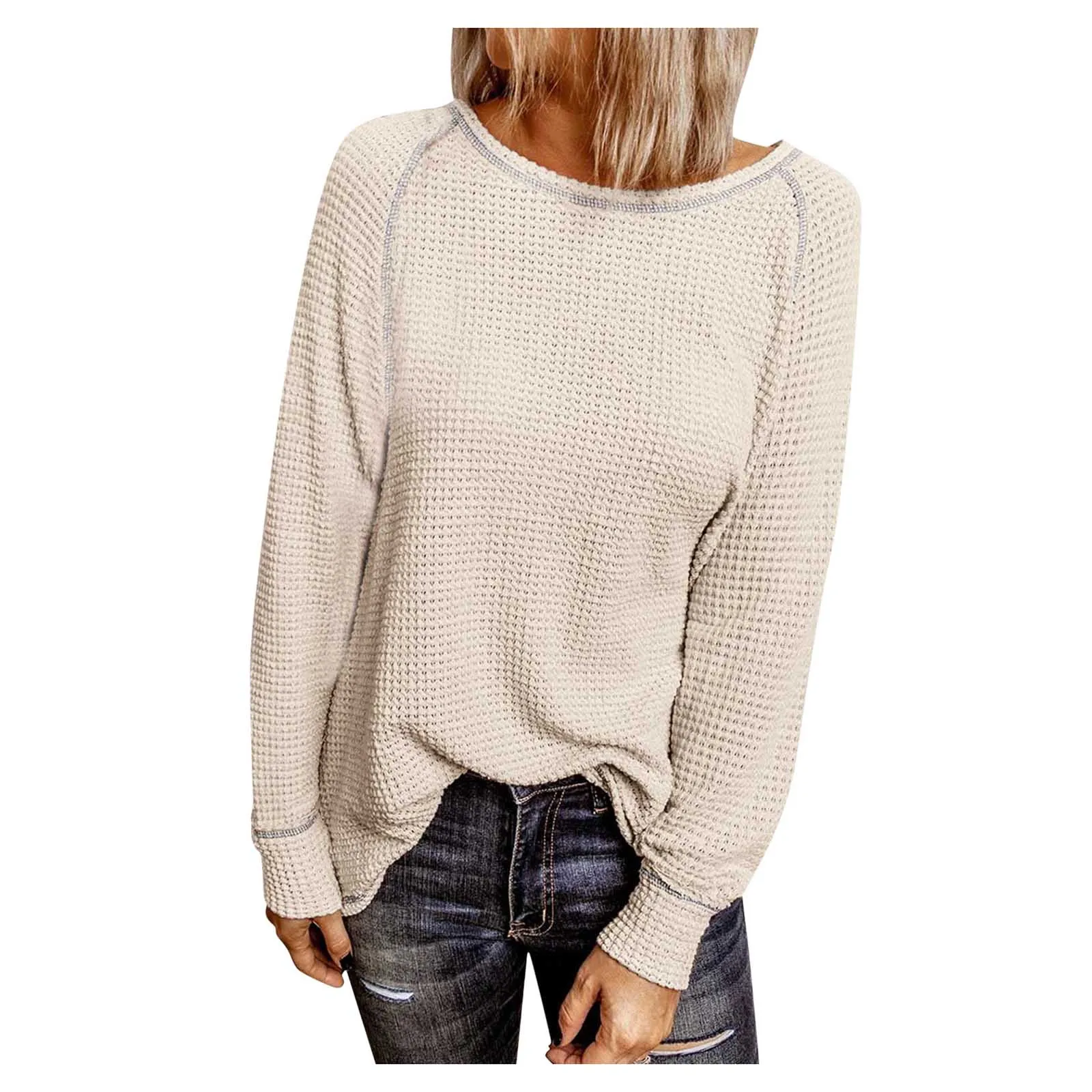 Женские Модные свободные большие Размеры с круглым вырезом и длинными рукавами в