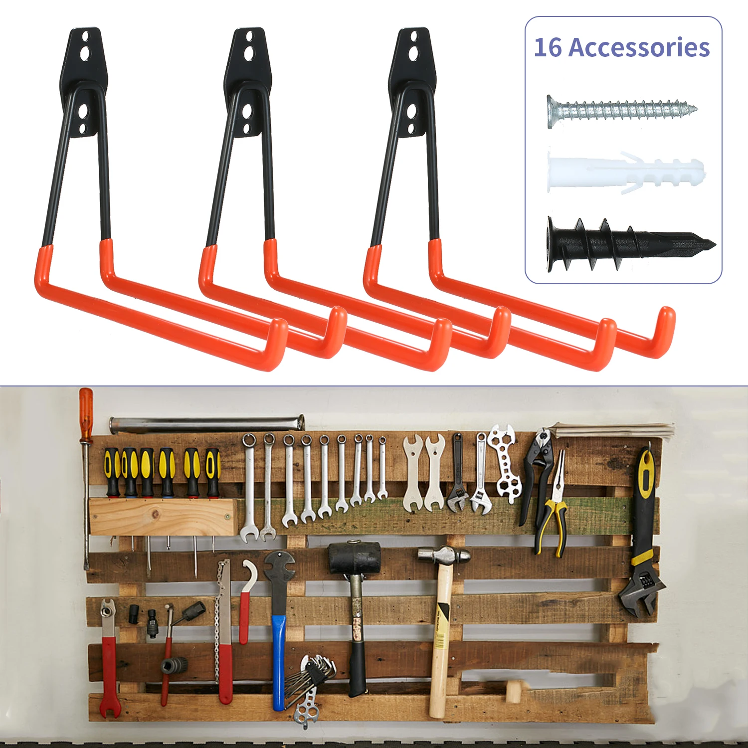 

8-Pack Steel Garage Storage Utility Double Hooks Orange Heavy Duty Garage Organizer Warehouse Hooks for Power Tools Ladders Bulk