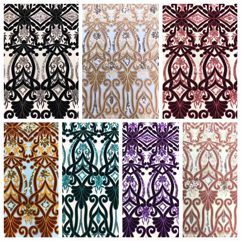 Французский вельветовый кружевной ткани ANNA зеленое кружево с блестками в