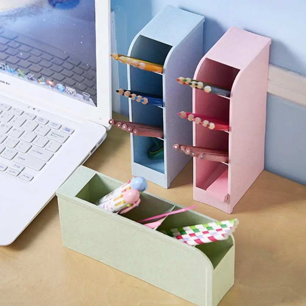 

Multi-function 4 Grid Desktop Pen Holder Storage Case Clear Black Supplies Box Pen White Plastic Office Desk Pencil Organiz C0O3