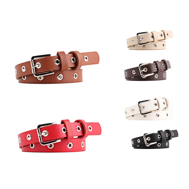 

Fashion Gothic Pu Waist Belt Patchwork Row Hole Belt Women Buckle Belts Punk Waistband Black