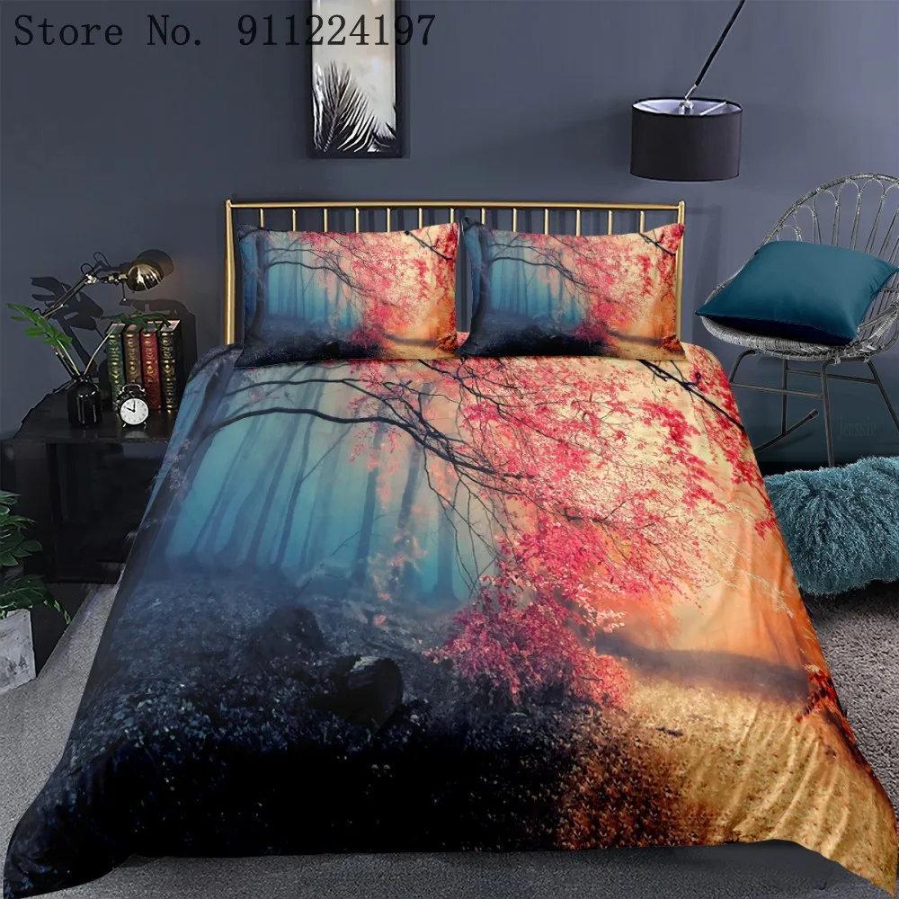 3D с лесным принтом пододеяльник из микрофибры Постельное белье один двойной Queen