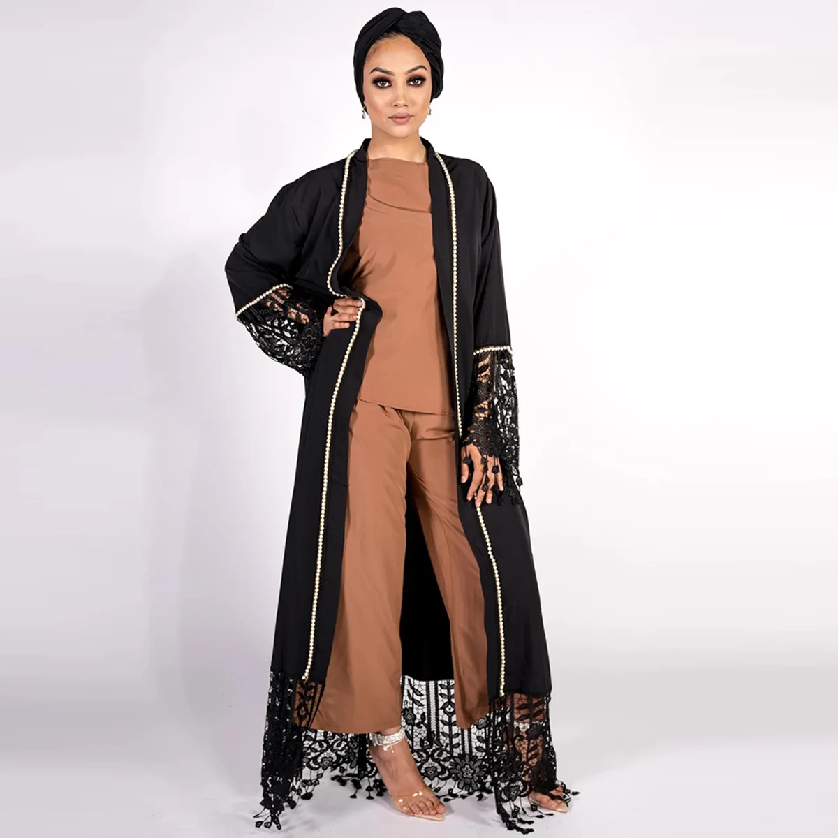 

Plus Size Maxi Kimonos Mujer 2020 Muslim Abaya Women Long Beading Lace Patchwork Cardigan Dubai Turkish Islamic Prayer Clothing