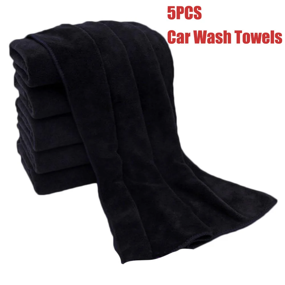 

40*40cm Black Car Wash Towels 5pcs Microfibers Car Detailing Cleaning Cloths Auto Home Window Soft Care Cloths Wash Towels