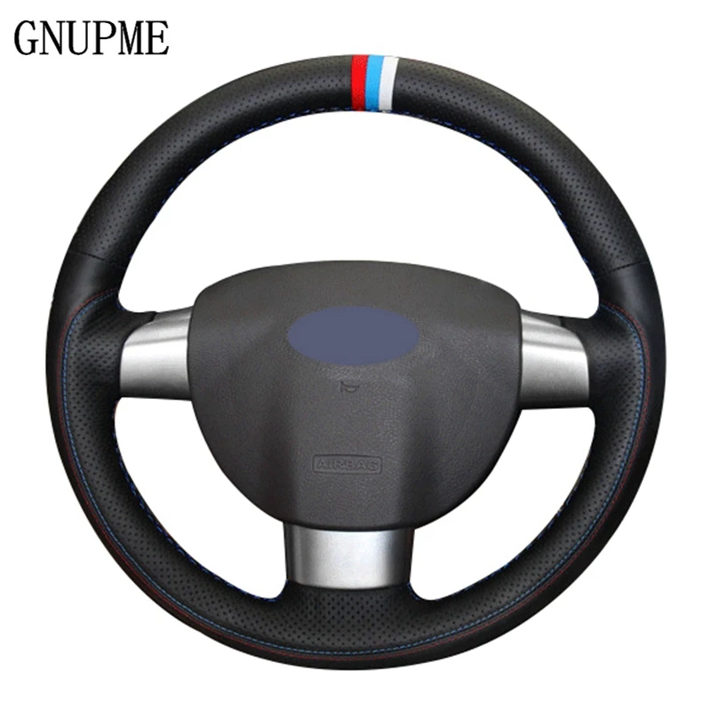 Прошитая вручную оплетка рулевого колеса черная из натуральной кожи для Ford Focus 2