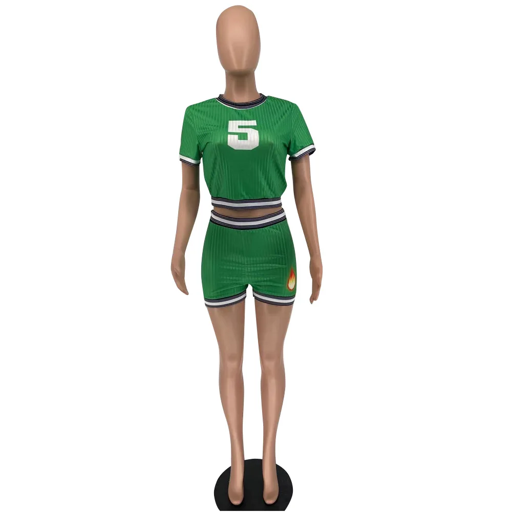 

Casual Sportswear Two Piece Set Tracksuit for Women Short Sleeve Stretchy Crop Top Biker Short Active Wear Workout Matching Set