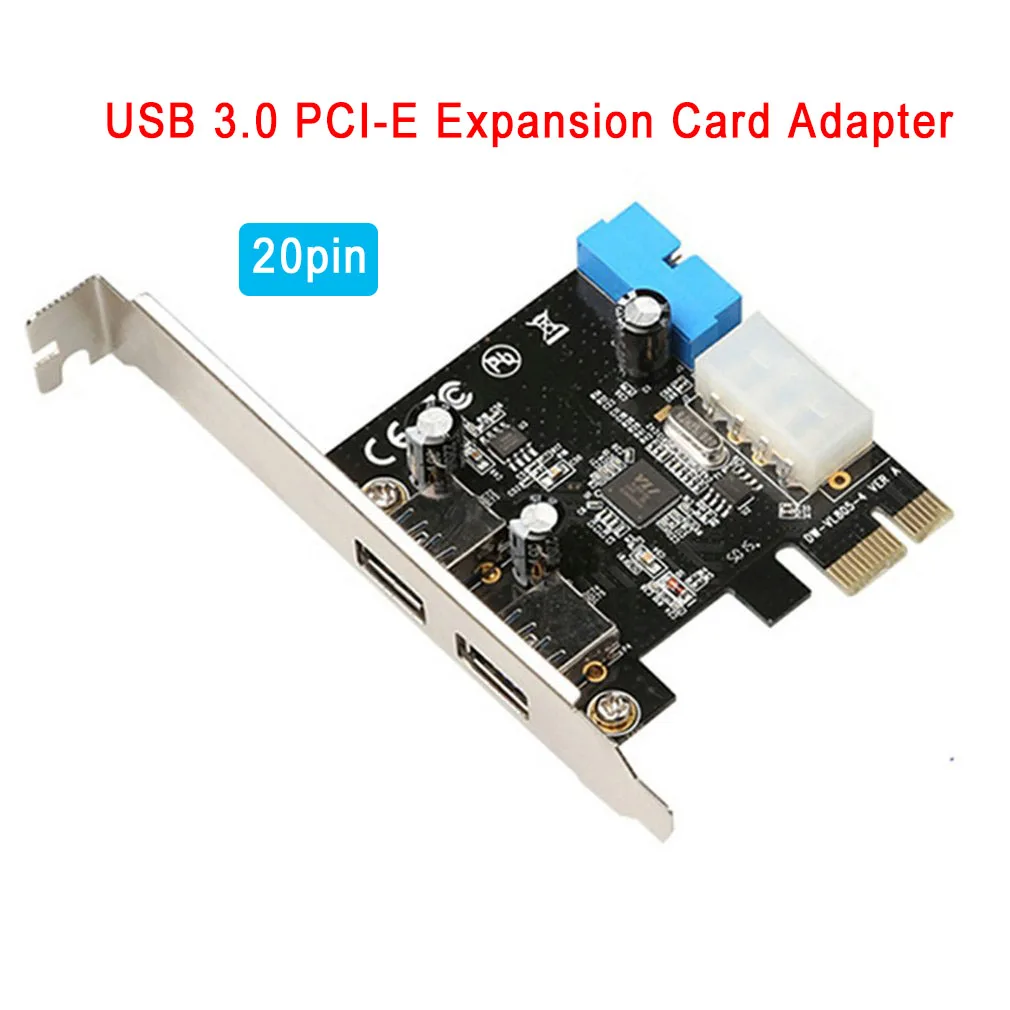 

USB 3.0 PCI-E Плата расширения, 2 порта USB 3,0 Hub, внутренний 20-контактный разъем USB 3 к PCIE VL805, адаптер чипа, карта