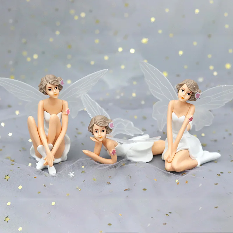 

White Flower Fairy Miniature Home Living Room Desktop Decorations Lovely Girl Angel Party Cake Toppers Car Ornaments Accessories