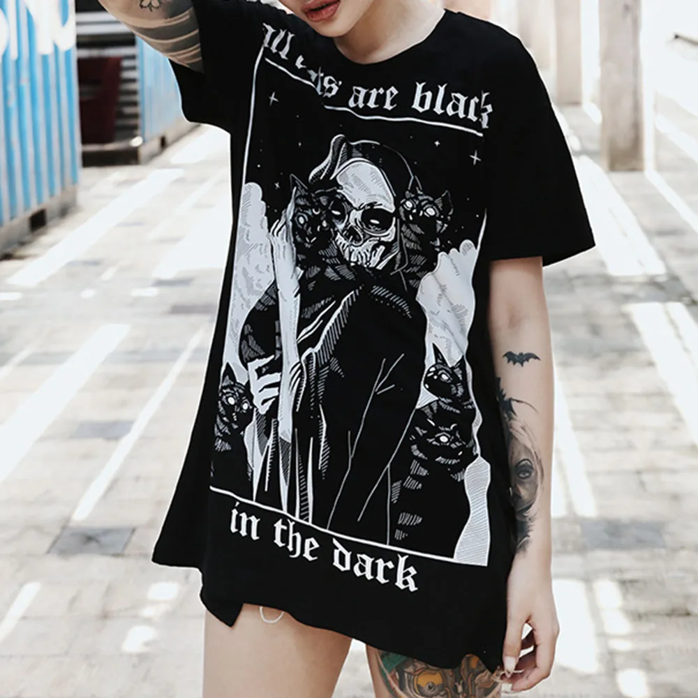 Женская футболка в готическом стиле Повседневная Базовая с принтом черепа