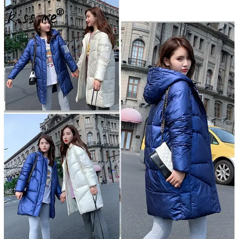 Однотонная женская зимняя куртка пуховик для улицы теплое пальто с капюшоном