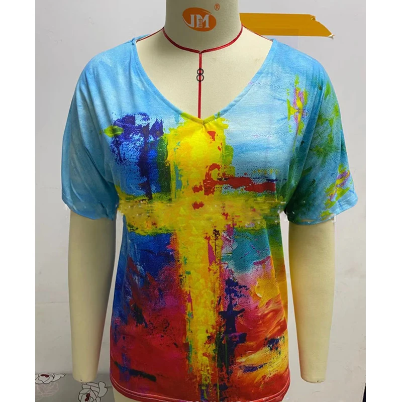 

Women T-shirt Summer Casual Plus Size Tshirt Abstract Painting Print Short Sleeve T Shirt Streetwear Pop Fashion Vintage Tee Top