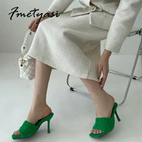 summer women sandal designer corduroy square toe heels luxury green high quality non slip shoes sexy ladies dress shoes