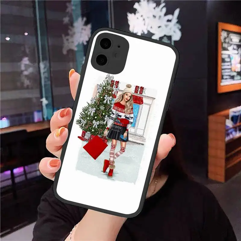 

Merry Christmas Brown Hair Girl Phone Cases Matte Transparent for iPhone 7 8 11 12 s mini pro X XS XR MAX Plus cover funda