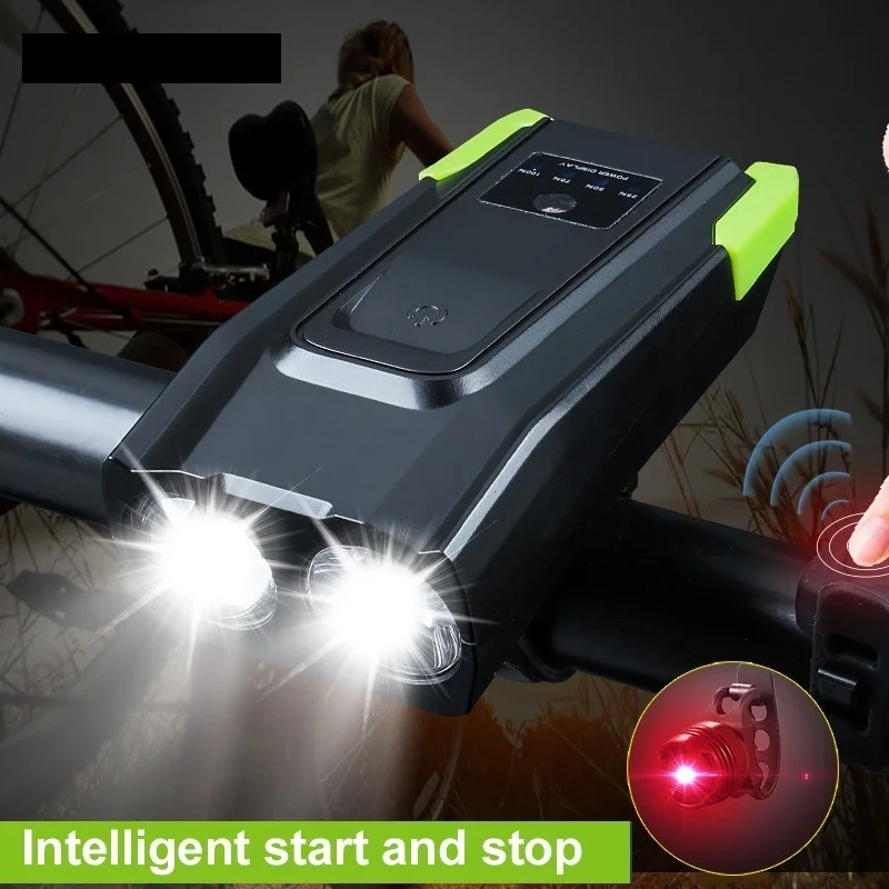 

2000 Lumen Induction Bicycle Front Light Set 4000mAh USB Rechargeable Smart Headlight With Horn LED Bike Lamp Cycle FlashLight