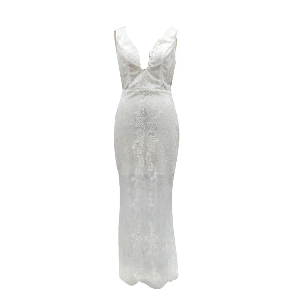 

Sexy Low Cut Party Dress Spring Summer The New Fashion Temperament Elegant Thin Mermaid Lace High Waist V-neck