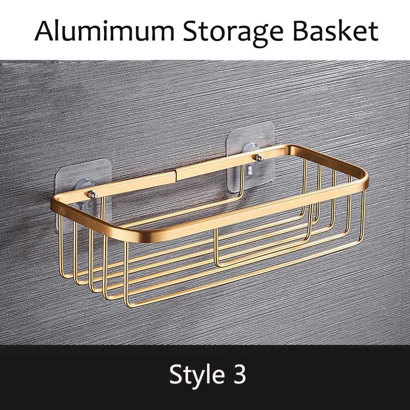 Gold Style 3 Присоска для туалетной бумаги в рулоне, держатель для шампуня, выдолбленная корзина для хранения полотенец, настенная корзина для ванной комнаты, отеля и дома - Цвет: Gold Style 3
