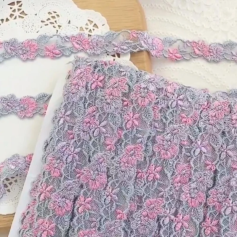 

2cm 14-15yards/lot Small Flower Embroidered Mesh Lace Trimming Light Pink-purple-grey Flower DIY Decoration Material X1022