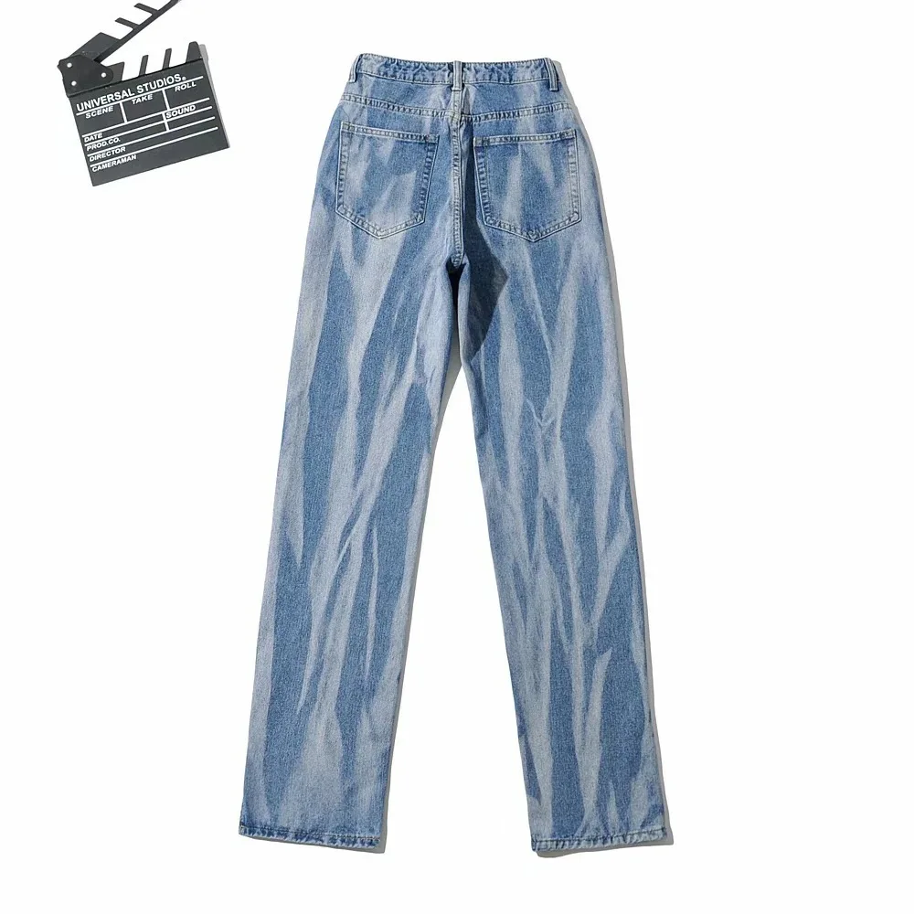 

INS European and American Style Denim Pants Loose Slimming Slit Jeans Gradient High Waist Wide Leg Pants Women Mop Pants