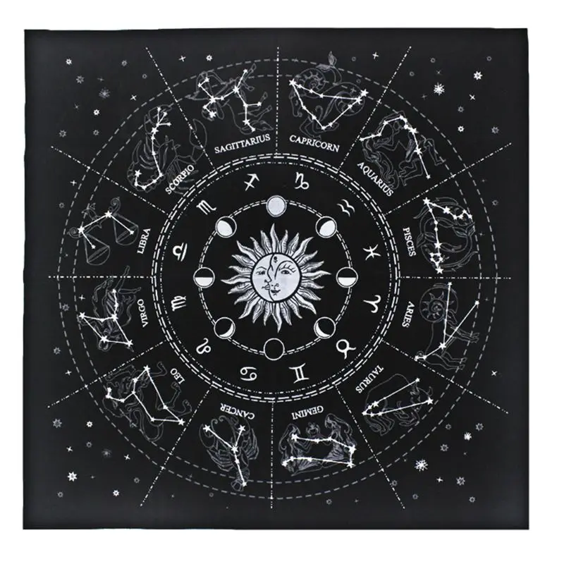 

49*49cm Flannel Tarot Tablecloth Star Divination 12 Constellations Astrology For Magicians Daily Board Games