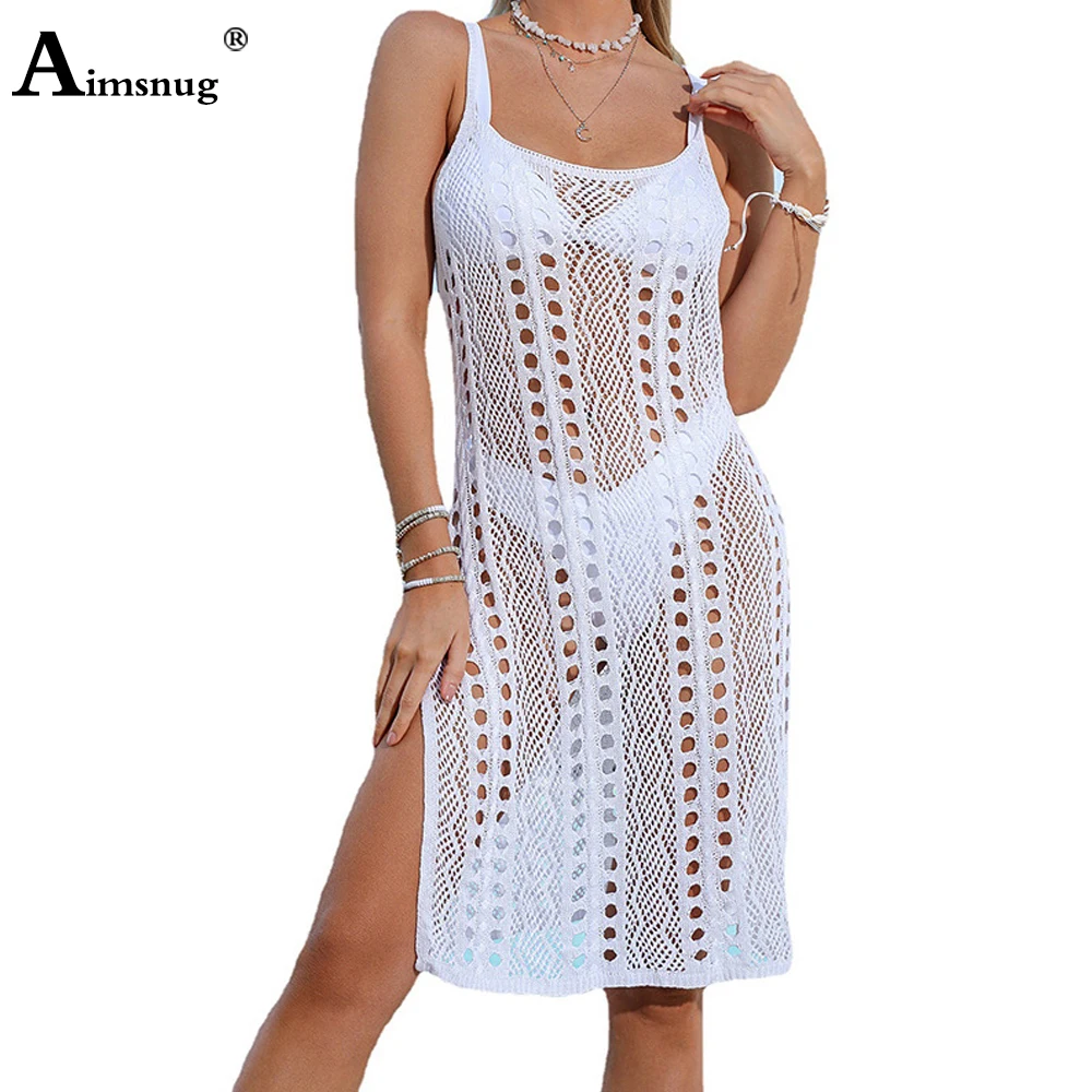 Women Knee-Length Cover Up 2022 Summer Beach Dresses Loose Swimwear Fashion Hook flower hollow out Dress Robe Lace Swim Clothing