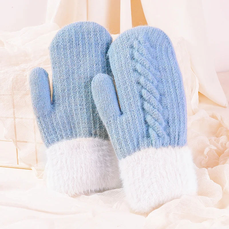 

woolen gloves winter thickened double-layer warmth and cold protection college simple cycling driving bag refers to all fingers