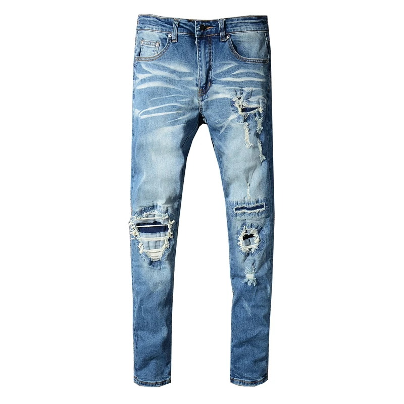 

New men's male trousers Spring street style nostalgic washed ripped beggar jeans slim stretch denim pantsleggings 571
