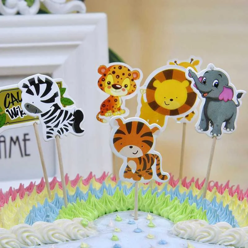 24 шт./лот J · ngle Cupcake Topper животные игрушки для тортов Мультяшные вставки кексов