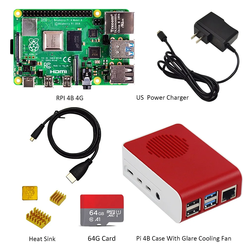 Оригинальный Raspberry Pi4 Модель B комплект 4 Гб RAM + чехол с вентилятором EU/US/UK Type C 5 В/3A