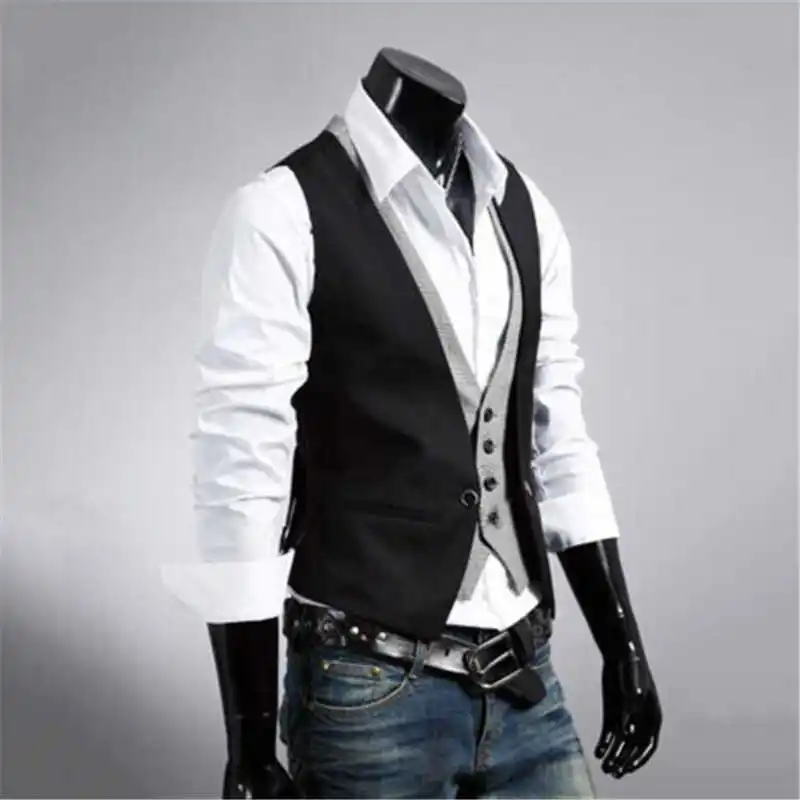 

Suit Waistcoat Men's V-neck Dress Business Tuxedo Slim Vest Casual Fashion Coat
