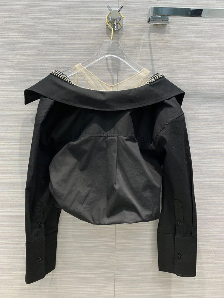 

2020 New Style Short Turn-down Collar See Through Top Women Sexy Shirt Women Blouses for Office Lady Free Shipping
